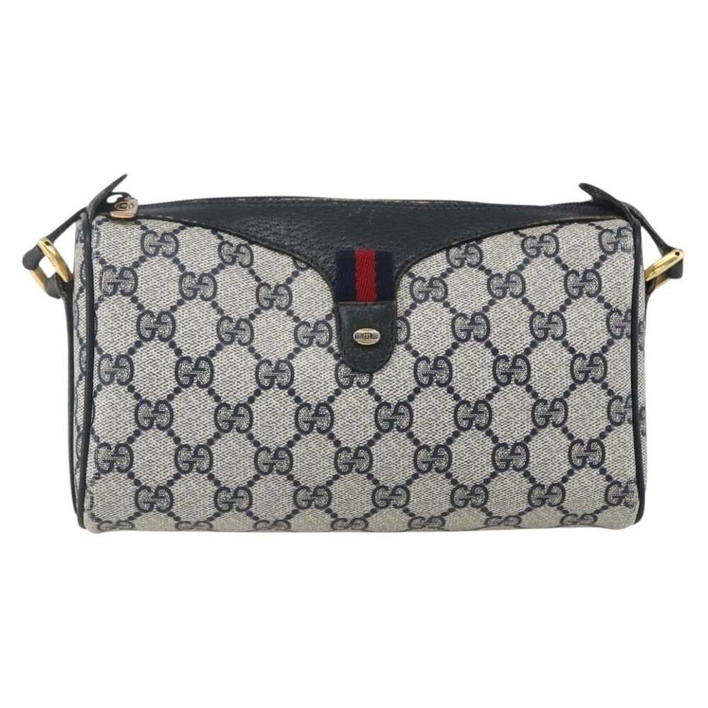 Gucci GG Supreme Web Shoulder Bag Navy Gold Red 89 02 018 Blue